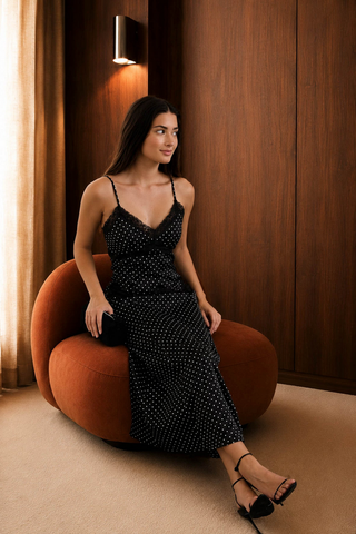 Blu Pepper Lace Trim Polka Dot Dress