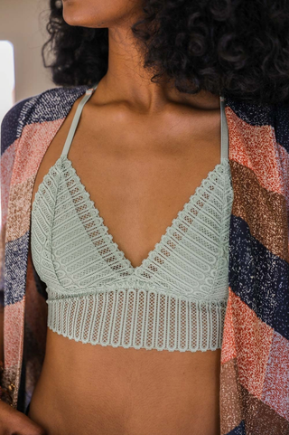 Leto Accessories Ribbed Lace Boho Racerback Bralette