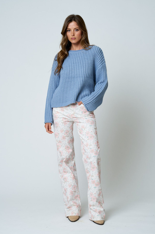 Blu Pepper Rolled Hem Pullover Sweater