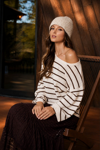 Blu Pepper Rolled Hem Stripe Sweater