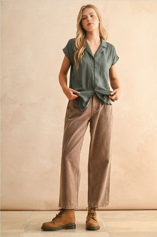 Miou Muse Silky Cap Sleeve Button Up
