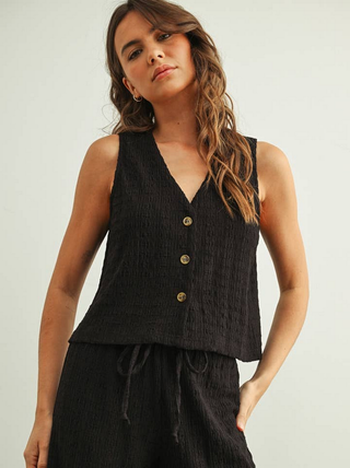 Miou Muse Crinkled Button Up Vest