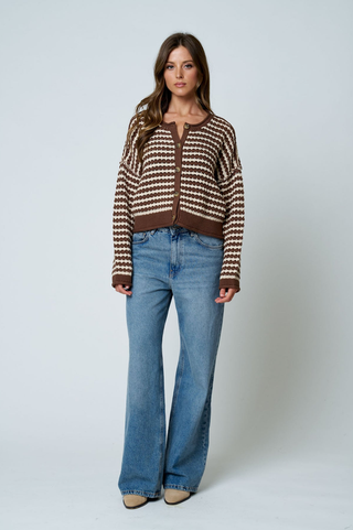 Blu Pepper Crochet Stripe Cardigan