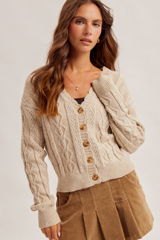 Hem & Thread Scalloped Cable Knit Cardigan