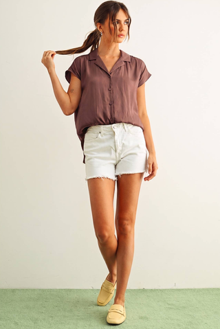 Miou Muse Silky Cap Sleeve Button Up