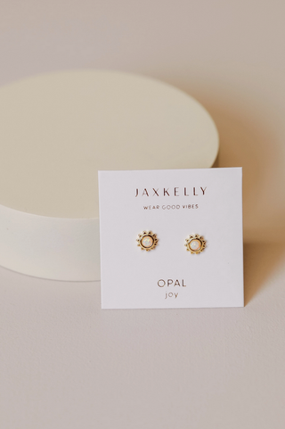 JaxKelly Sun Stud White Opal Earrings