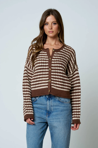 Blu Pepper Crochet Stripe Cardigan