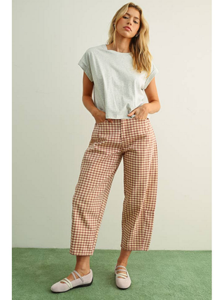 Miou Muse Mini Checker Barrel Pants