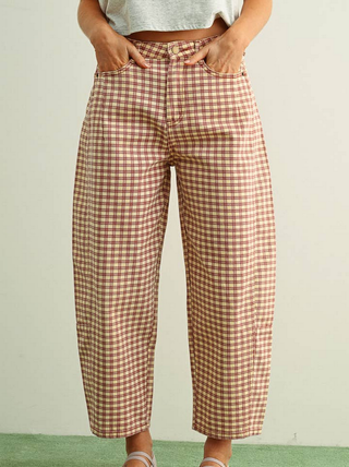 Miou Muse Mini Checker Barrel Pants