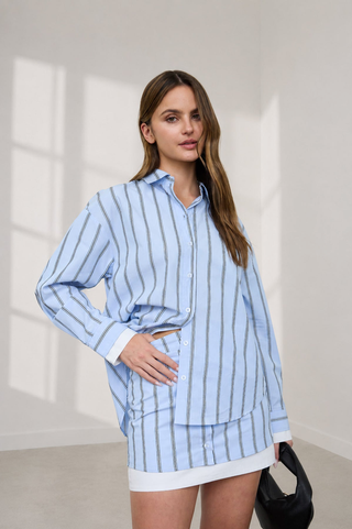 Blu Pepper Contrast Cuff Button Up