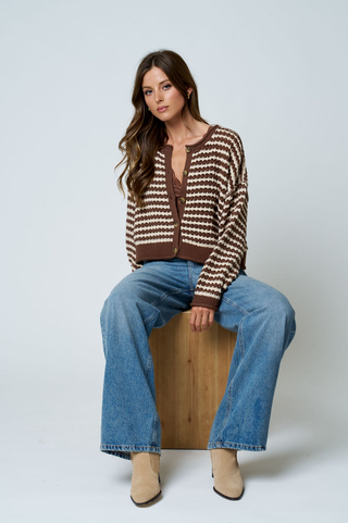 Blu Pepper Crochet Stripe Cardigan