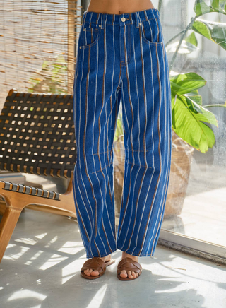 Aaron & Amber Mixed Stripe Barrel Jeans