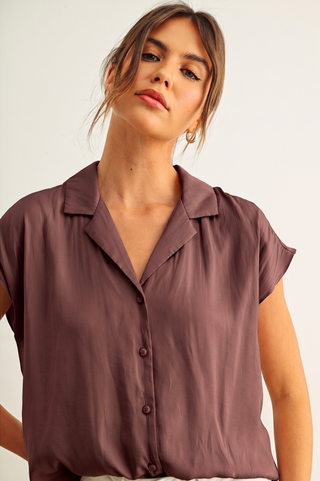 Miou Muse Silky Cap Sleeve Button Up