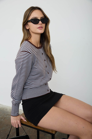 Blu Pepper Ribbed Cuff Striped Cardi