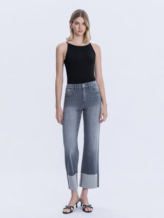 Flying Monkey High Rise Cuffed Slim Wide Jeans