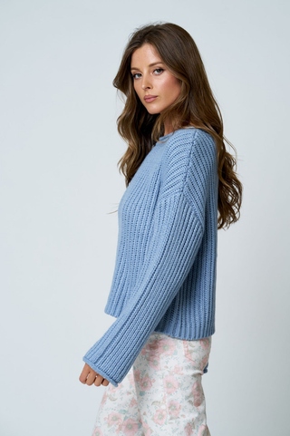 Blu Pepper Rolled Hem Pullover Sweater