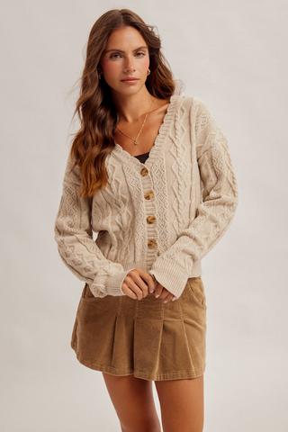 Hem & Thread Scalloped Cable Knit Cardigan