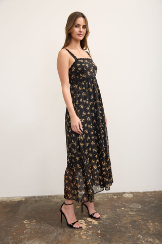 Blu Pepper Floral Lace Trim Midi Dress