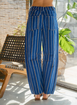 Aaron & Amber Mixed Stripe Barrel Jeans