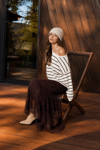 Blu Pepper Rolled Hem Stripe Sweater
