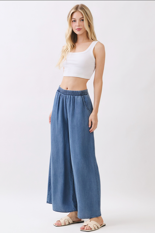 Final Touch Wide Leg Chambray Pants