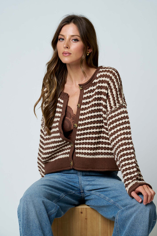 Blu Pepper Crochet Stripe Cardigan