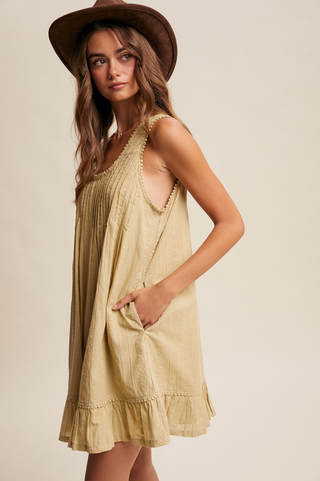Listicle Embroidered Pleated Mini Dress