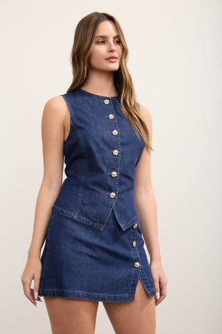 Blu Pepper Gold Button Denim Vest