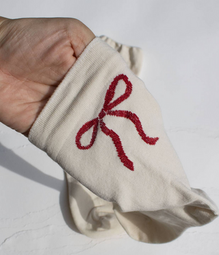 Tiepology Holiday Ribbon Bow Socks Cream One Size
