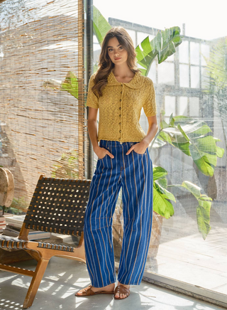 Aaron & Amber Mixed Stripe Barrel Jeans