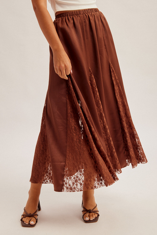 Hem & Thread Satin and Lace Midi Skirt