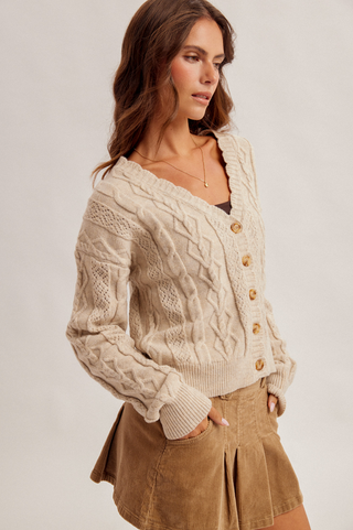 Hem & Thread Scalloped Cable Knit Cardigan