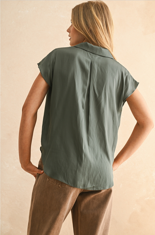 Miou Muse Silky Cap Sleeve Button Up