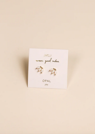 JaxKelly White Opal Crown Stud Earrings