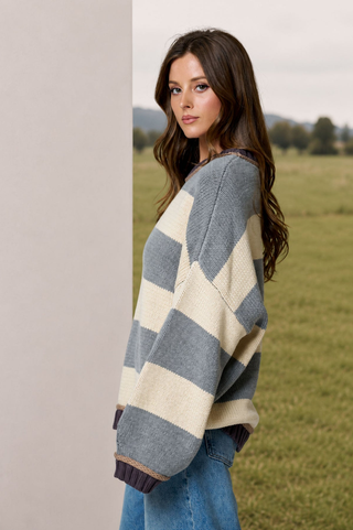 Blu Pepper Oversized Bold Stripe Sweater