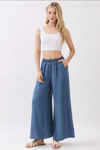 Final Touch Wide Leg Chambray Pants