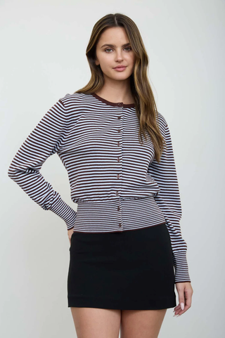 Blu Pepper Ribbed Cuff Striped Cardi