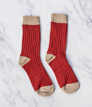Tiepology 2 Tone Jacquard Casual Socks Red & Khaki One Size